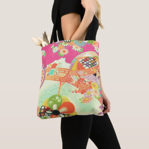 PixDezines Vintage Kimono Druck/ Pfingstrosen/Saku Tasche