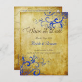 PixDezines Vintage Kobalt-bl-Wirbel+Imitate-Pergam Ankündigungspostkarte (Vorne/Hinten)