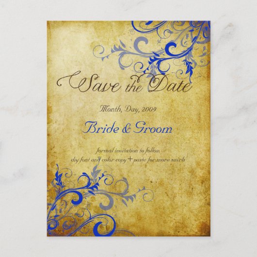 PixDezines Vintage Kobalt-bl-Wirbel+Imitate-Pergam Ankündigungspostkarte (Vorderseite)