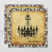 PixDezines Vintage Kronleuchter+Damast-Ränder Einladung (Vorne/Hinten)