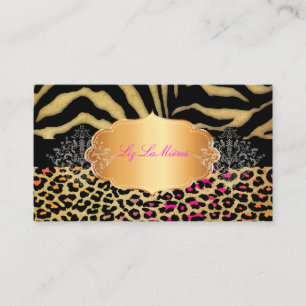PixDezines VINTAGE LEOPARD+ZEBRA+FAUX+GOLD+LABEL Visitenkarte