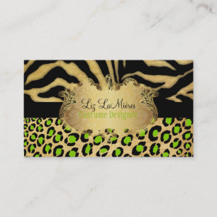 PixDezines VINTAGE LEOPARD+ZEBRA+FAUX+GOLD+LABEL Visitenkarte