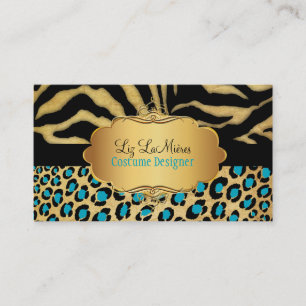 PixDezines VINTAGE LEOPARD+ZEBRA+FAUX+GOLD+LABEL Visitenkarte