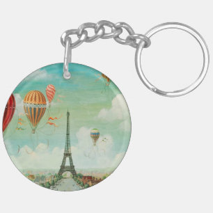 PixDezines Vintage-Luftballons über Paris Schlüsselanhänger