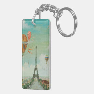 PixDezines Vintage-Luftballons über Paris Schlüsselanhänger