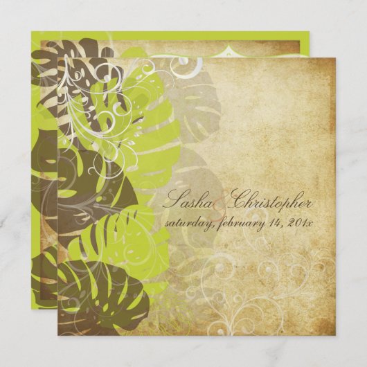 PixDezines Vintage Monstera+Wirbel/Tageshintergrun Einladung (Vorne/Hinten)