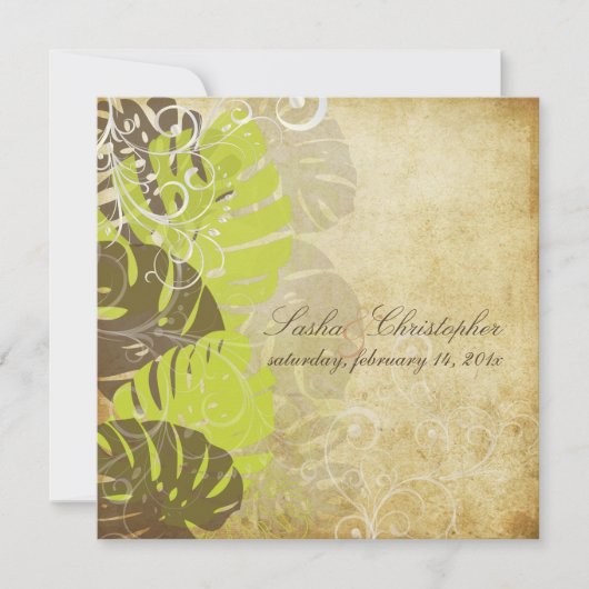 PixDezines Vintage Monstera+Wirbel/Tageshintergrun Einladung (Vorderseite)