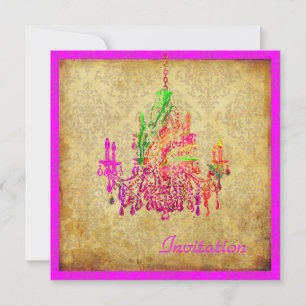 PixDezines Vintage Murano Glas Kronleuchter+Damast Einladung