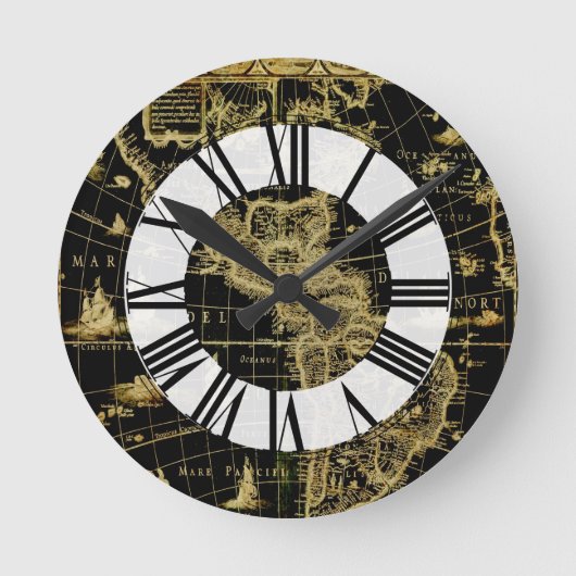 PixDezines vintage nautical map Runde Wanduhr (Vorderseite)