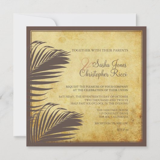 PixDezines Vintage Palmfronten/Imitat-Pergament Einladung (Rückseite)