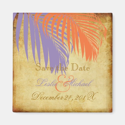 PixDezines Vintage Palmfronten, Save the Date Magnet (Vorne)