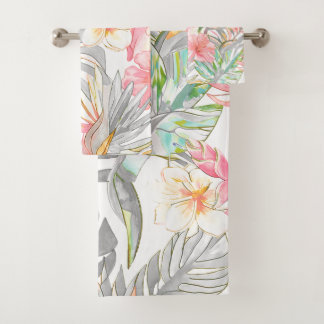PixDezines Vintage Pastell H2 Hawaii Blumenmuster Badhandtuch Set