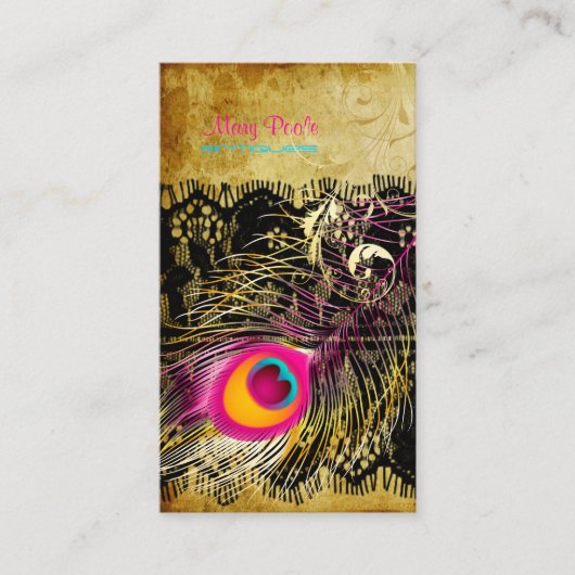 PixDezines Vintage Pfau+filigrane Wirbel Visitenkarte (Vorderseite)