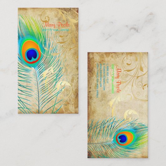 PixDezines Vintage Pfau+filigrane Wirbel Visitenkarte (Vorne/Hinten)