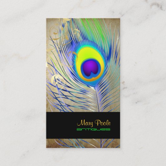 PixDezines Vintage Pfau+filigrane Wirbel Visitenkarte (Vorderseite)