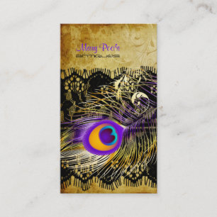 PixDezines Vintage Pfau+Spitzen/Schriftart Visitenkarte