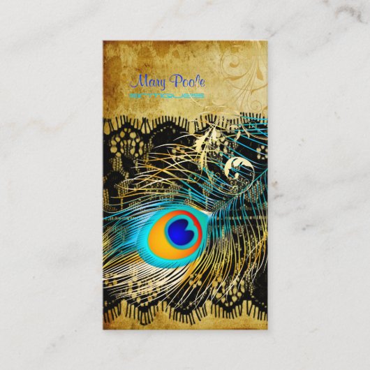 PixDezines Vintage Pfau+Spitzen-/Tagestote Schrift Visitenkarte (Vorderseite)