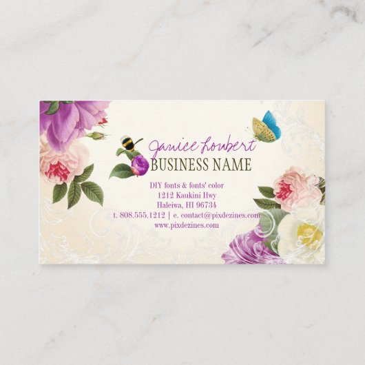 PixDezines-Vintage Pfennigfußbäume/DY-Hintergrund Visitenkarte (Rückseite)