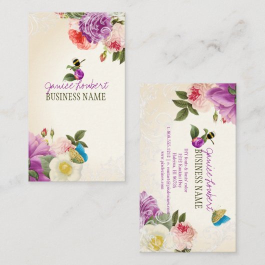 PixDezines-Vintage Pfennigfußbäume/DY-Hintergrund Visitenkarte (Vorne/Hinten)