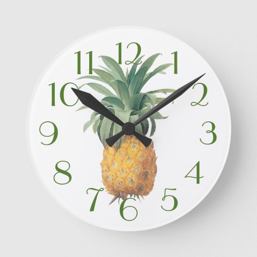 PixDezines Vintage Pineapple/DIY Color/Font Runde Wanduhr (Vorderseite)