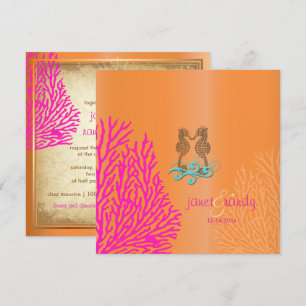 PixDezines Vintage Rosa Koralle + Seepferdchen Einladung