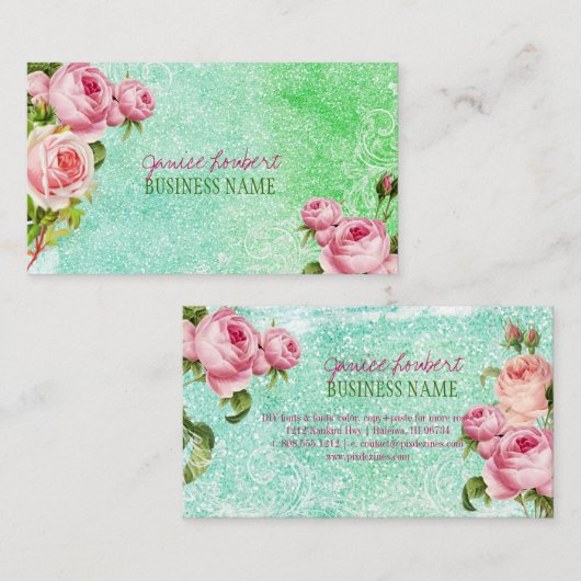 PixDezines Vintage Rose/Aquarell Visitenkarte (Vorne/Hinten)