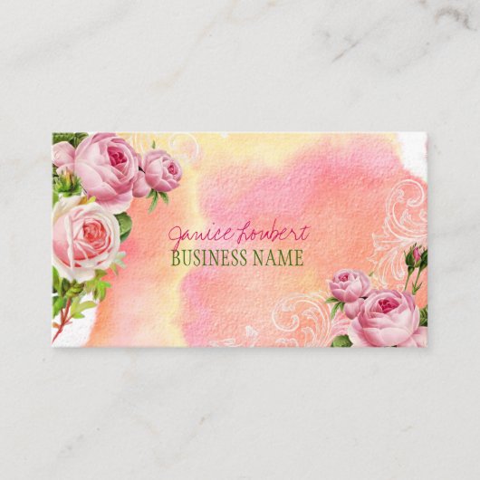 PixDezines Vintage Rose/Aquarell Visitenkarte (Vorderseite)