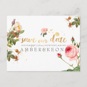 PixDezines Vintage Rose/blumenreich/Save the Date Ankündigungspostkarte