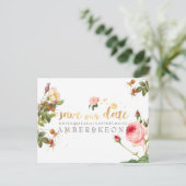 PixDezines Vintage Rose/blumenreich/Save the Date Ankündigungspostkarte (Stehend Vorderseite)