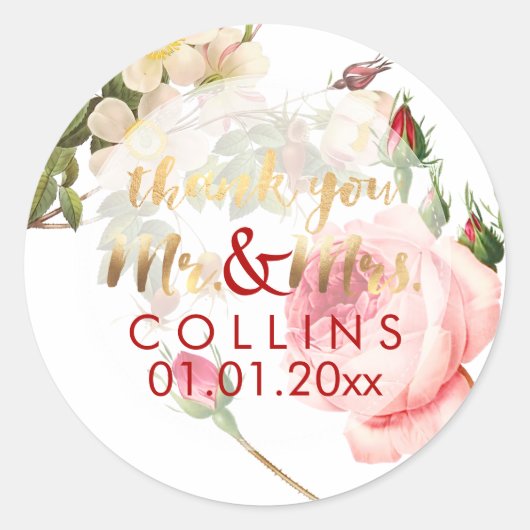 PixDezines Vintage Rose Danke Stickers (Vorderseite)