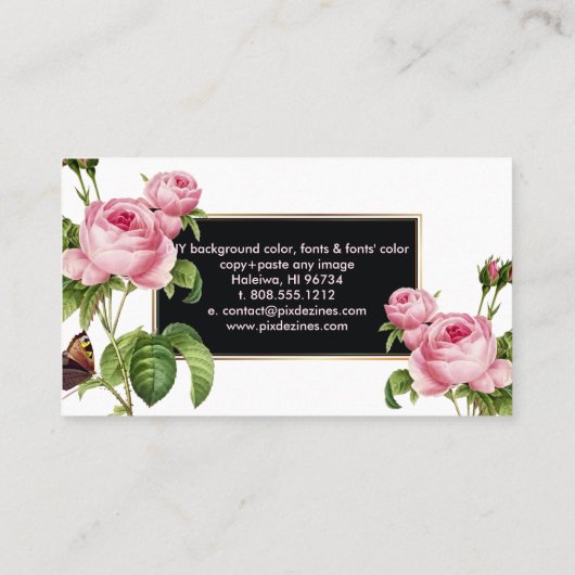 PixDezines Vintage Rose/Illustration/Redoute Visitenkarte (Rückseite)