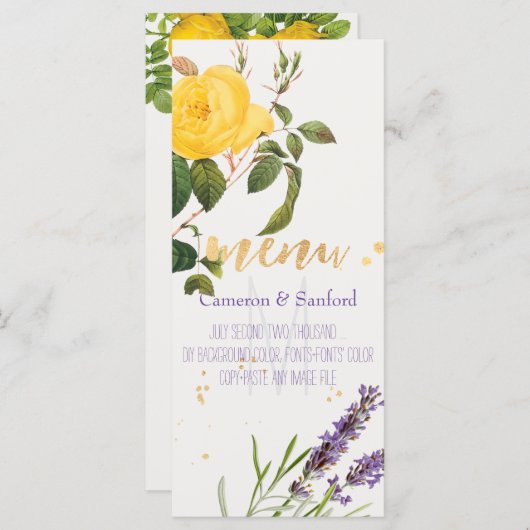 PixDezines Vintage Rose/Lavendel/Menü Menükarte (Vorne/Hinten)