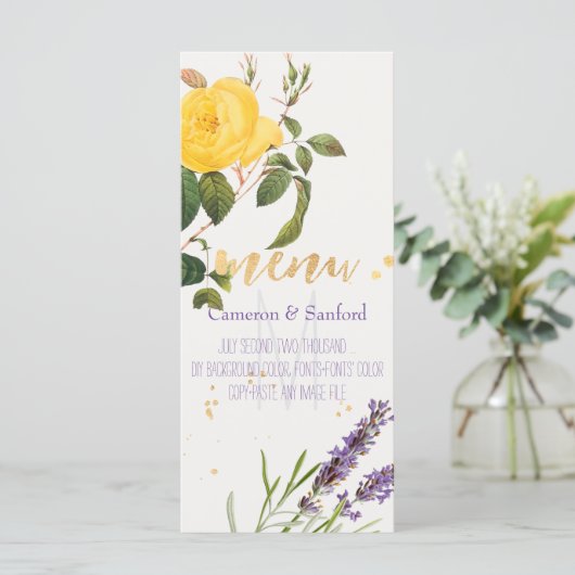 PixDezines Vintage Rose/Lavendel/Menü Menükarte (Stehend Vorderseite)