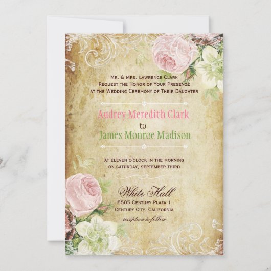 PixDezines Vintage Rose/Perchment Einladung (Rückseite)