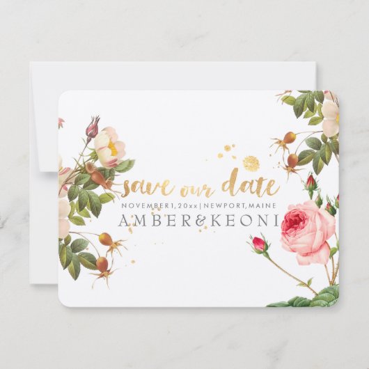 PixDezines Vintage Rose/rett unseres Datums Save The Date (Vorderseite)