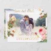 PixDezines Vintage Rose Save the Date Ankündigungspostkarte (Vorne/Hinten)