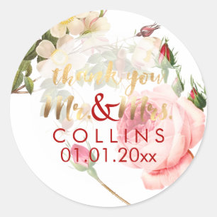 PixDezines Vintage-Rosen Danke-Sticker Runder Aufkleber