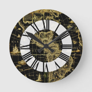 PixDezines Vintage-Seekarte Runde Wanduhr