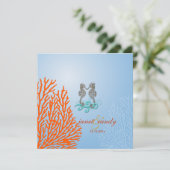 PixDezines VINTAGE SEEPFERD + CORAL Einladung (Stehend Vorderseite)