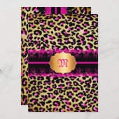 PixDezines Vintage Spitzen+Cheetah-Flecken/rosa+sc Einladung (Vorne/Hinten)