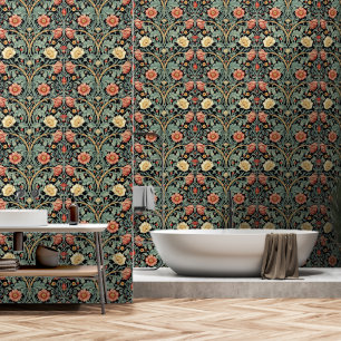 PixDezines Vintage William Morris Floral Orange Tapete