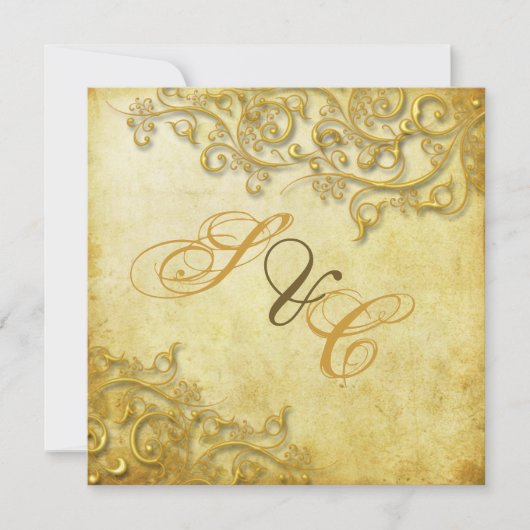 PixDezines Vintagen Imitat Gold Wirbel Einladung (Vorderseite)