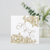 PixDezines Vintagen Imitat Gold Wirbel Einladung (Stehend Vorderseite)