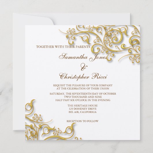 PixDezines Vintagen Imitat Gold Wirbel Einladung (Rückseite)