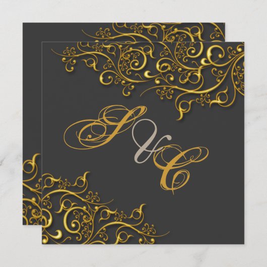 PixDezines Vintagen Imitat Gold Wirbel Einladung (Vorne/Hinten)