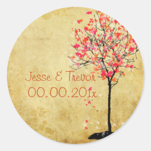 PixDezines Vintager Ahornbaum/rosa Runder Aufkleber