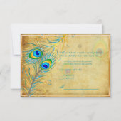 PixDezines Vintager aquamariner Pfau RSVP Karte (Rückseite)