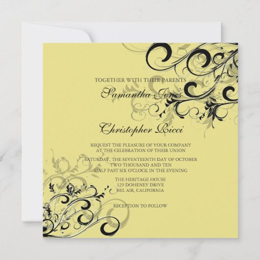 PixDezines VINTAGER BLACK-WIRBEL/Tageshintergrund Einladung (Rückseite)