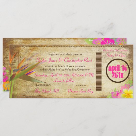 PixDezines Vintager Boarding Pass/Bird of Paradise Einladung (Vorne/Hinten)