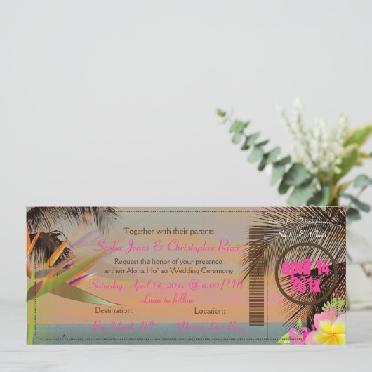 PixDezines Vintager Boarding Pass/Paradiesvogel Einladung (Stehend Vorderseite)